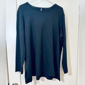 Eileen Fisher Cozy Brushed Terry Hug Long Top Black, XL